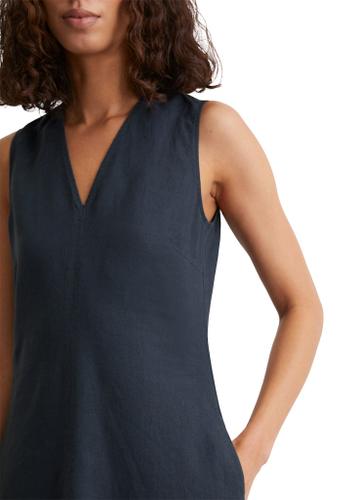 Ärmelloses Leinen-Kleid shaped flared 40 Shaped Fit - Muted Blue