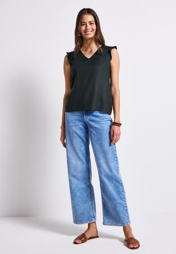 V-Neck Top mit Häkeldetails 36 - Pine Grove Green