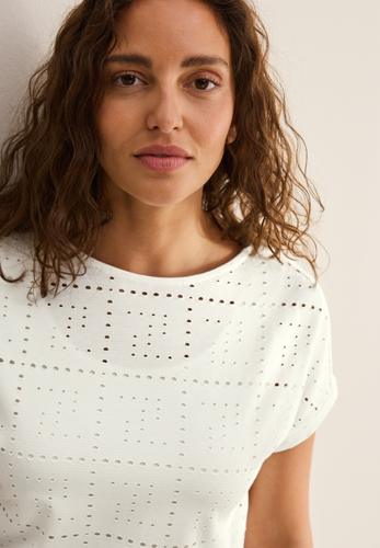 T-Shirt mit Lochmuster L - Vanilla White