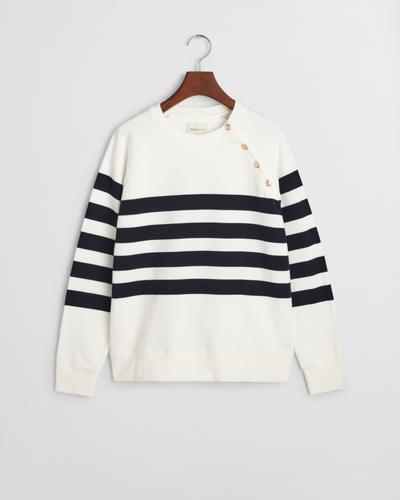 Gestreiftes Rundhals-Sweatshirt mit goldfarbenen Knöpfen S - Eggshell