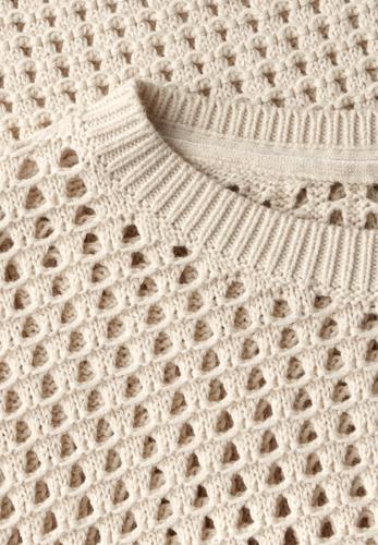 Pullover im Häkel-Optik L - Pearl Beige Melange