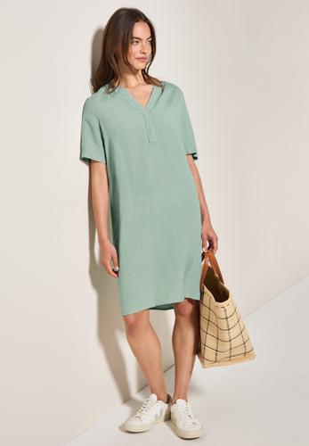 Split Neck Leinenmix Kleid L - Ice Sage Green