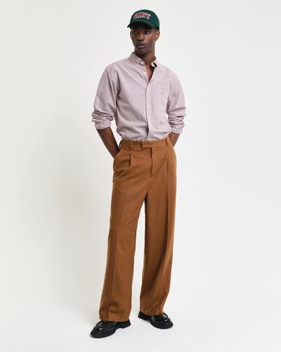 Regular Fit Classic Banker Stripe Popeline Hemd L - Wine Red