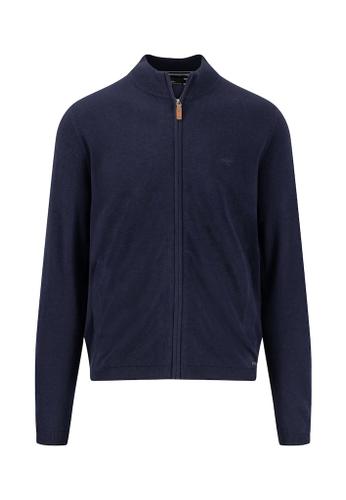 Cardigan Zip, small structure Blau XXL