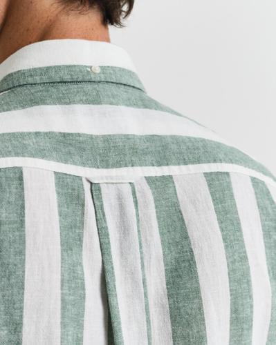 Regular Fit Baumwoll Leinen Kurzarmhemd mit Streifen Grün M