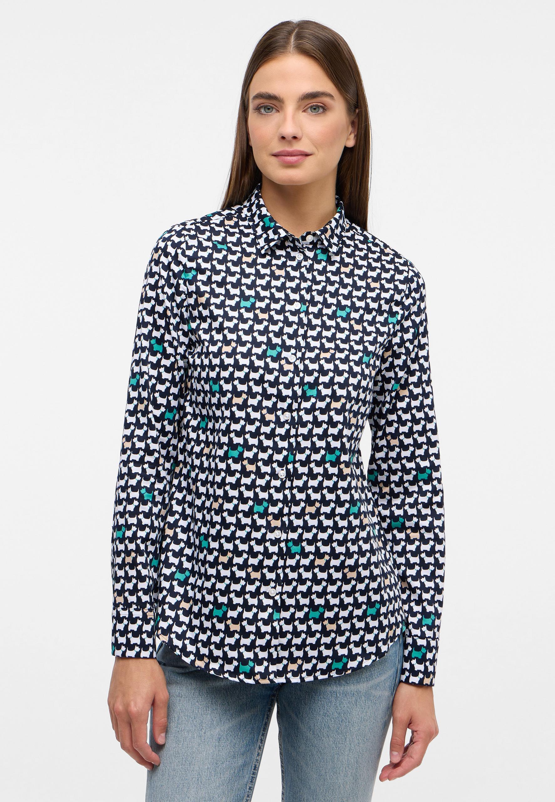 Bluse Satingewebe Langarm 36/Langarm REGULAR FIT - Navy/grün