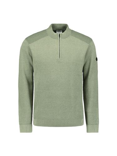 Pullover Half Zip Plated Structure Knit M Regular Fit - Light Moss