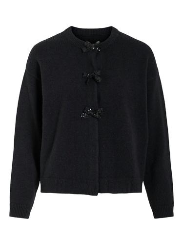 VIBRIANNA O-NECK L/S BOW KNIT CARDIGAN S Normal geschnitten - Black Beauty