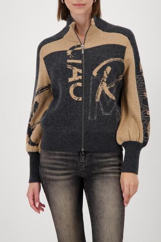 Strickjacke mit Strasssteinen 44 - Anthra Melange Gemustert