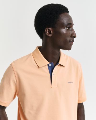 Kontrast Piqué Poloshirt S - Peachy Orange