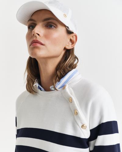 Gestreiftes Rundhals-Sweatshirt mit goldfarbenen Knöpfen S - Eggshell