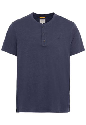 Kurzarm Henleyshirt aus reiner Baumwolle Blau XL