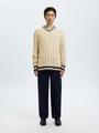 SLHROY LS KNIT RELAXED RIB V-NECK L Locker geschnitten - Egret