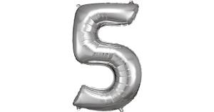 Super Shape Folienballon Silber, Zahlenballon 5, 58 x 86 cm silber