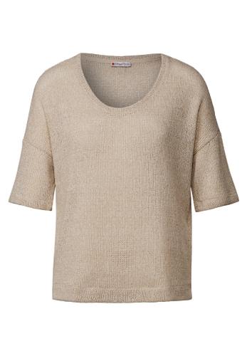 T-Shirt mit Glitzerdetails Beige 36