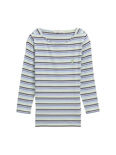 Langarmshirt mit Streifenmuster S Regular Fit - Blue Green Regular Stripe