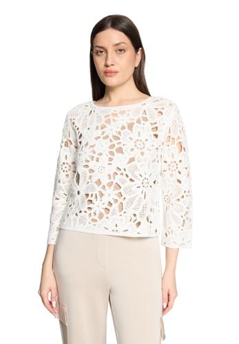 Lochstrick-Pullover 44 Figurumspielend - Rohweiß