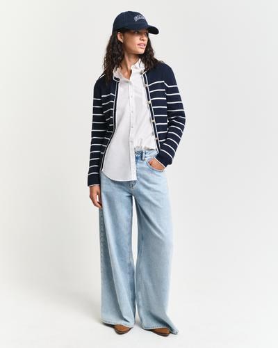 Gerippte Strickjacke mit Marinestreifen S - Evening Blue