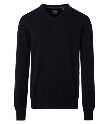 Pullover mit V-Ausschnitt uni 004430 4XL - Schwarz