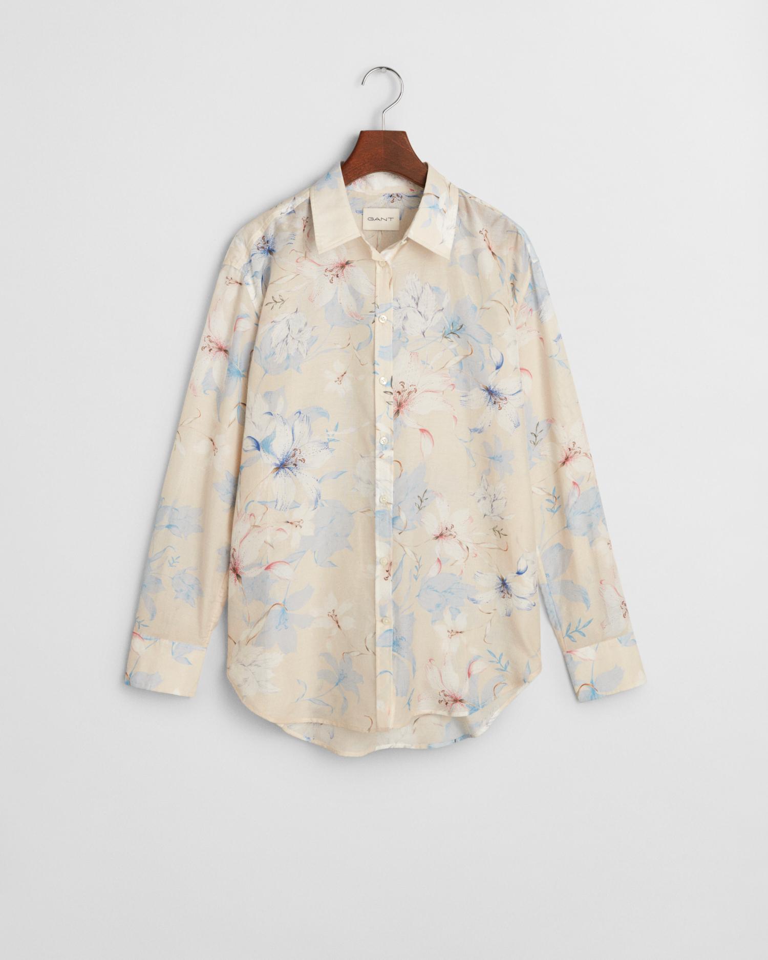 Relaxed Fit Bluse aus Baumwolle und Seide mit Blumen-Print 36 - Putty