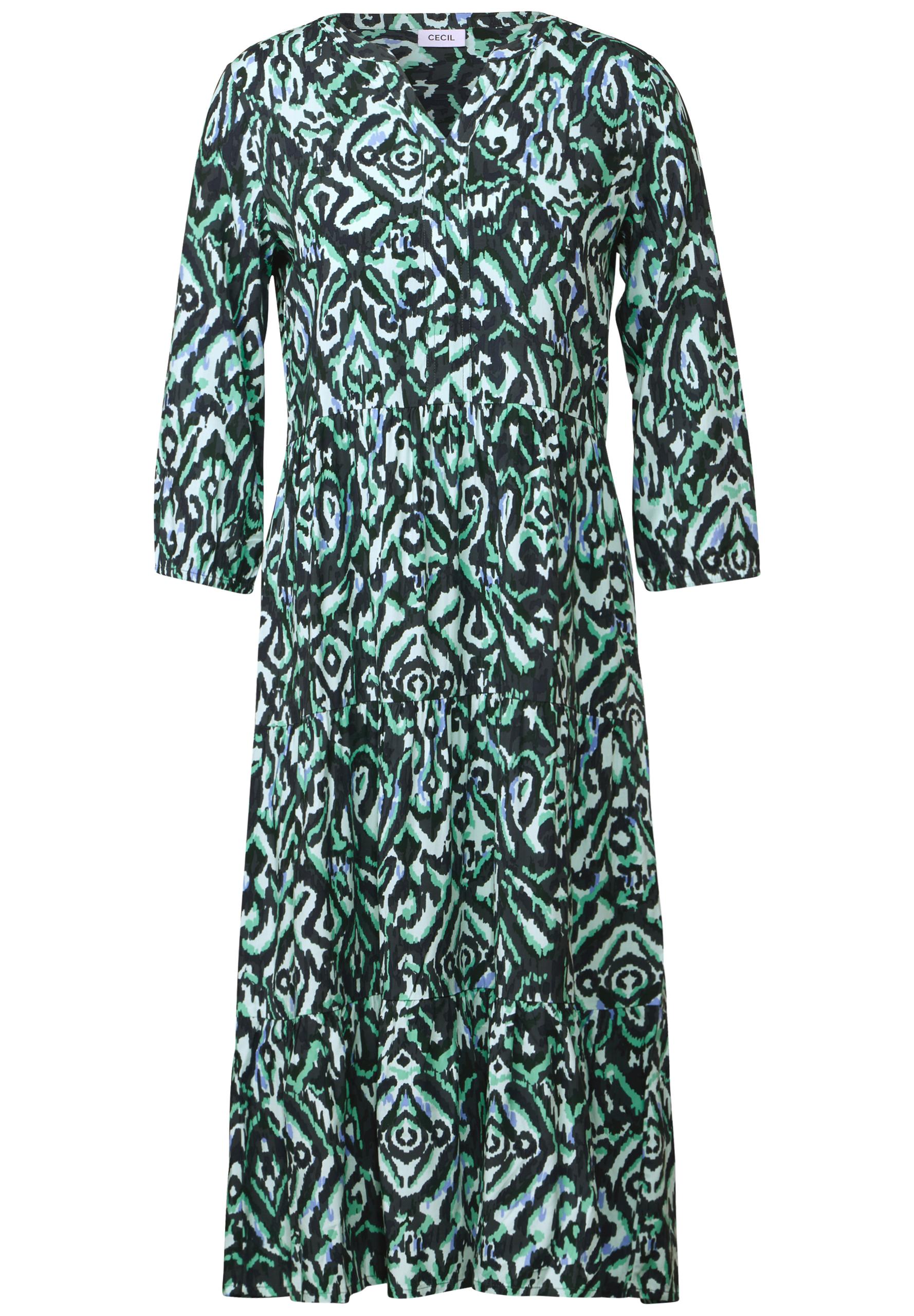 Gemustertes Volant-Kleid L - Slate Khaki