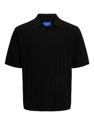 JORVARENNA KNIT SS SPLIT NECK L Locker geschnitten - Black