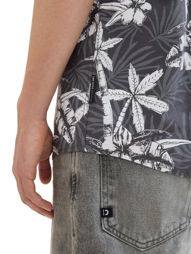 Kurzarmhemd mit Palmenprint L Regular Fit - Grey White Tropical Print