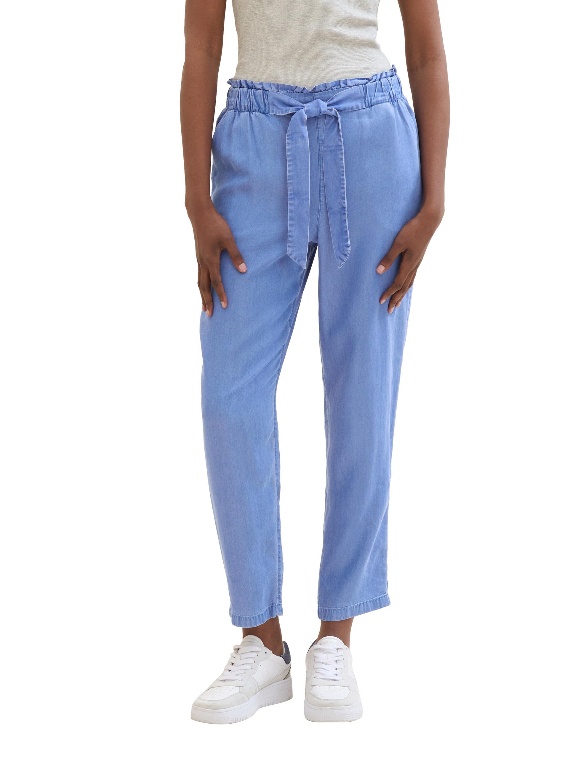 Paperbag Hose S Tapered Fit - Bright Mid Blue Chambray