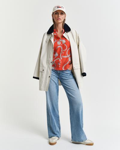 Regular Fit Sailing Print Bluse aus Baumwolle und Seide 36 - Orange Red