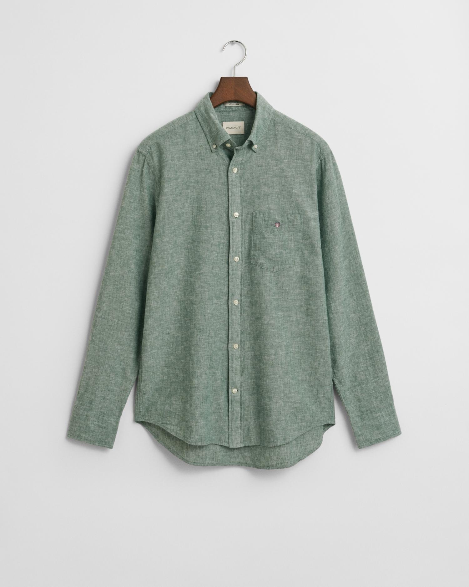 Regular Fit Baumwoll Leinen Hemd XXXL - Woody Green