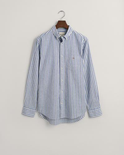 Regular Fit Baumwoll Leinen Hemd mit Streifen 4XL - Rich Blue