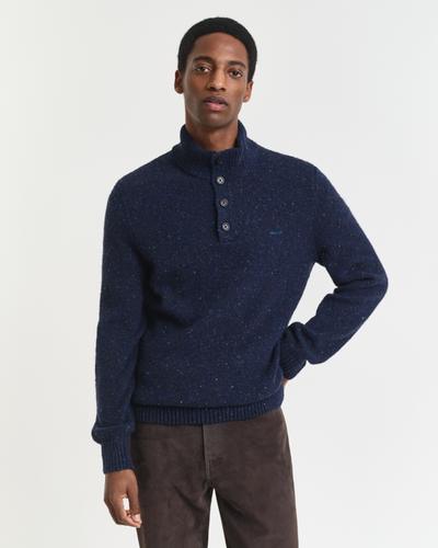 Geknöpfter Wollmix Troyer mit Noppenstruktur L - Evening Blue