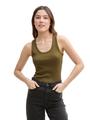 Top mit Rippstruktur M Slim Fit - Golden Olive Green