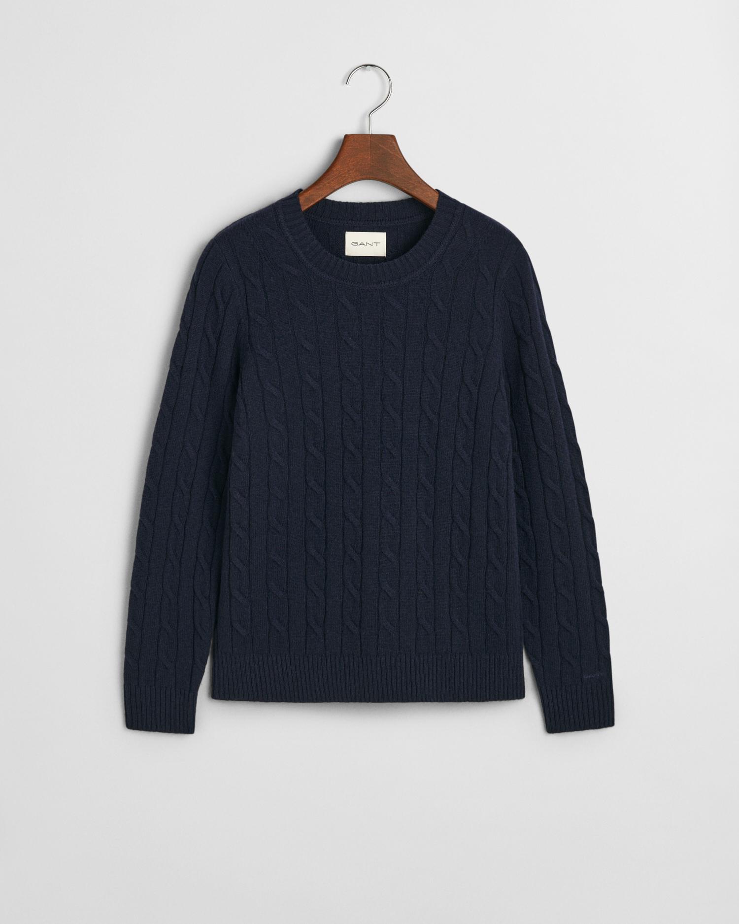 Lambswool Zopfstrick Rundhalspullover XL - Evening Blue