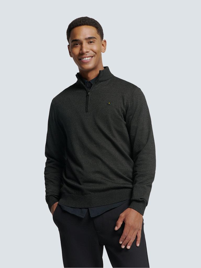Pullover Half Zip 2 Coloured Melange Grau S