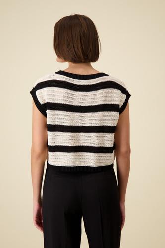 Kurzarm-Strickpullover mit Ringeln 42 - Schwarz Ringel