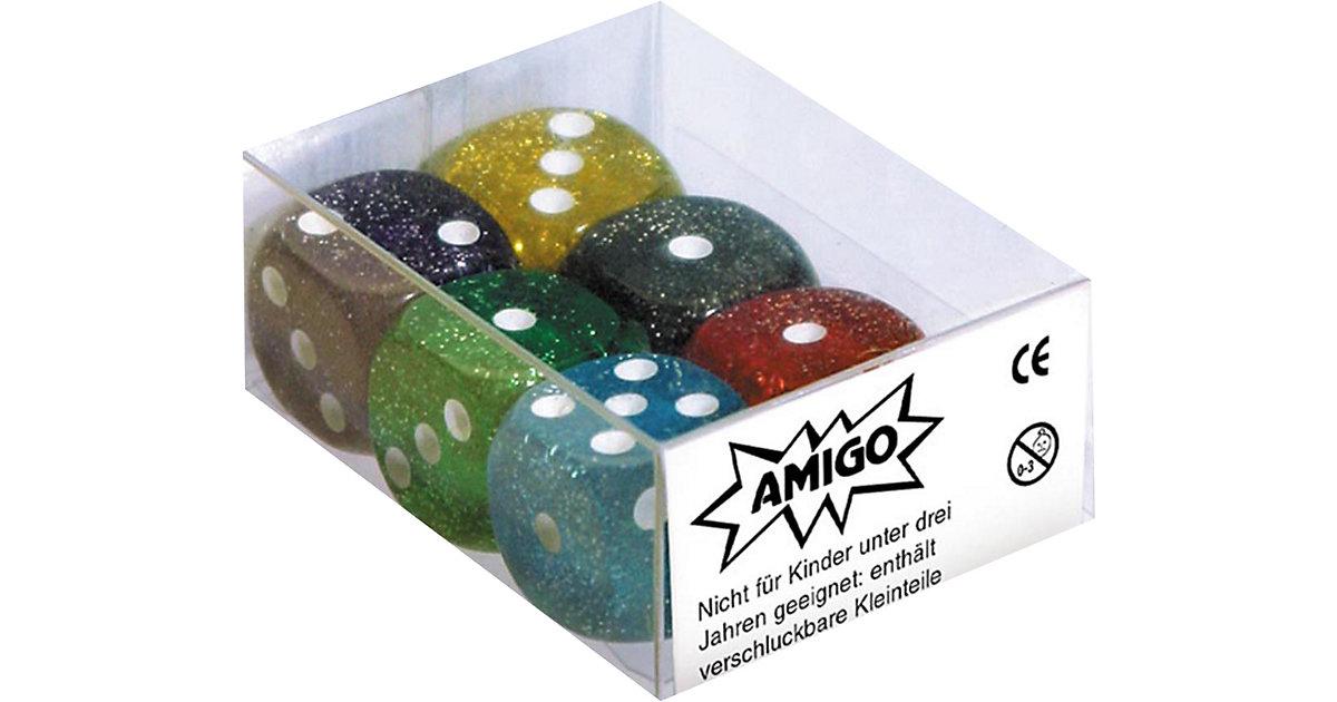 6 Würfel 16mm Glitter 6 verschiedene Farben