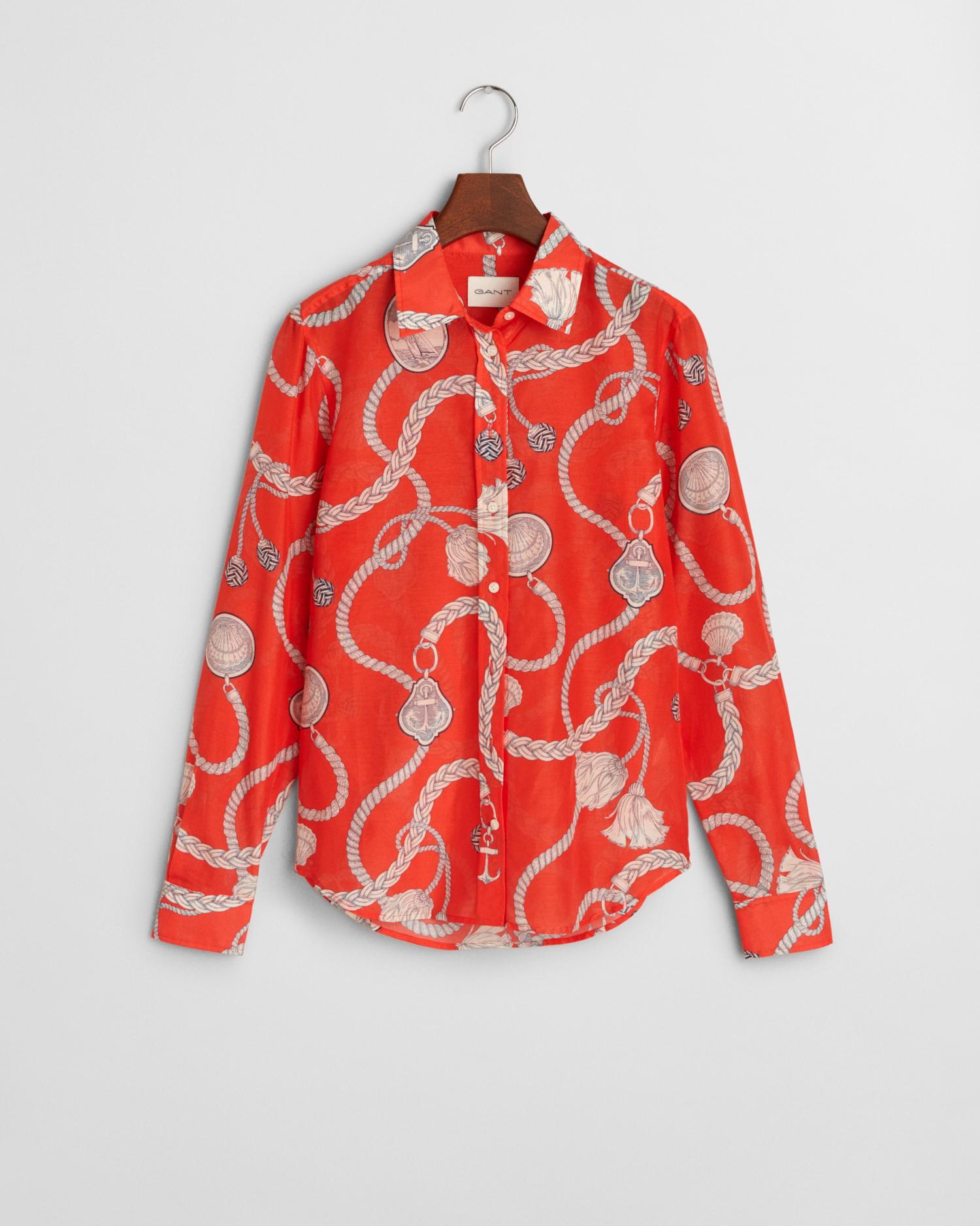 Regular Fit Sailing Print Bluse aus Baumwolle und Seide 36 - Orange Red