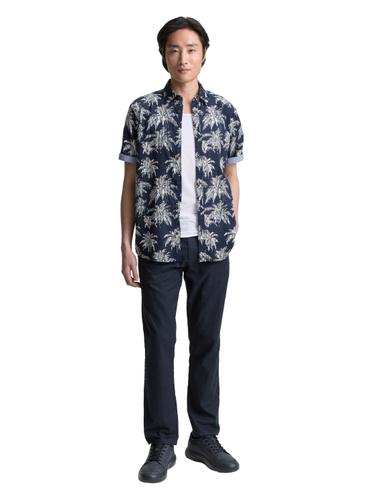 Regular Fit Kurzarmhemd mit Palmen-Print XXL Regular Fit - Navy Blue Stripe Palm Design