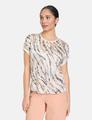 Blusenshirt mit Material-Patch 38 Bequeme Passform - Ecru/weiss/rot/orange Druck