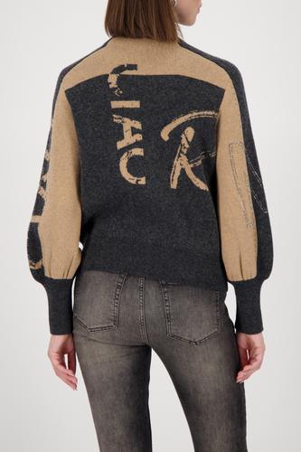 Strickjacke mit Strasssteinen 44 - Anthra Melange Gemustert