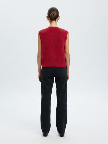 SLFLULU SL BUTTON O-NECK VEST NOOS L Normal geschnitten - Equestrian Red