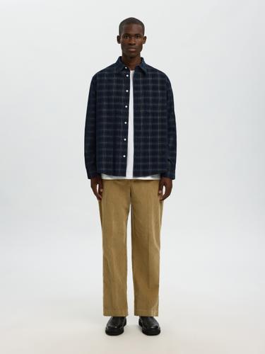 SLMREGCLAUS CORD YD CHECK LS SHIRT S Normal geschnitten - Navy Blazer
