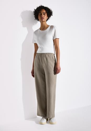 Wide Leg Musselin Hose 34/30 - Cool Ivory