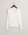Zopfstrick V-Neck Pullover aus Stretch-Baumwolle S - Eggshell