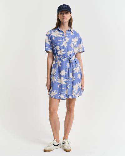 Hemdblusenkleid aus Leinen mit Blumen-Print 36 - Perfect Blue