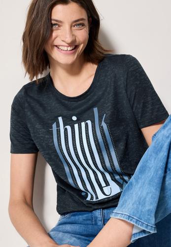 Ausbrenner-Shirt mit Wording M - Universal Blue
