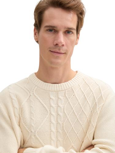 Strickpullover mit Zopfmuster XXL Regular Fit - Smooth Light Sand