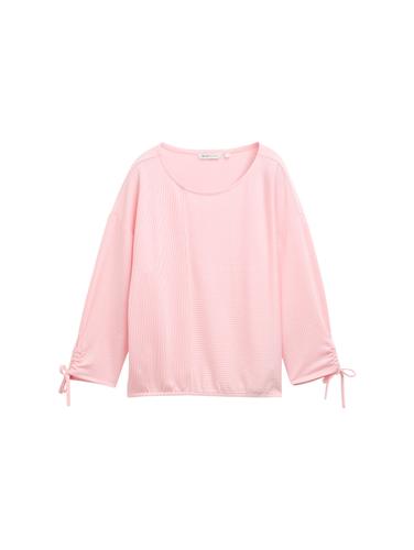 Loose Fit Langarmshirt mit Raffärmeln L Loose Fit - Pink White Stripe