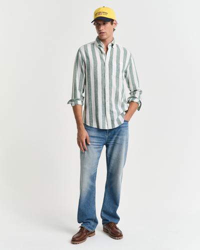 Regular Fit Hemd aus Baumwolle und Leinen mit Streifen M - Woody Green